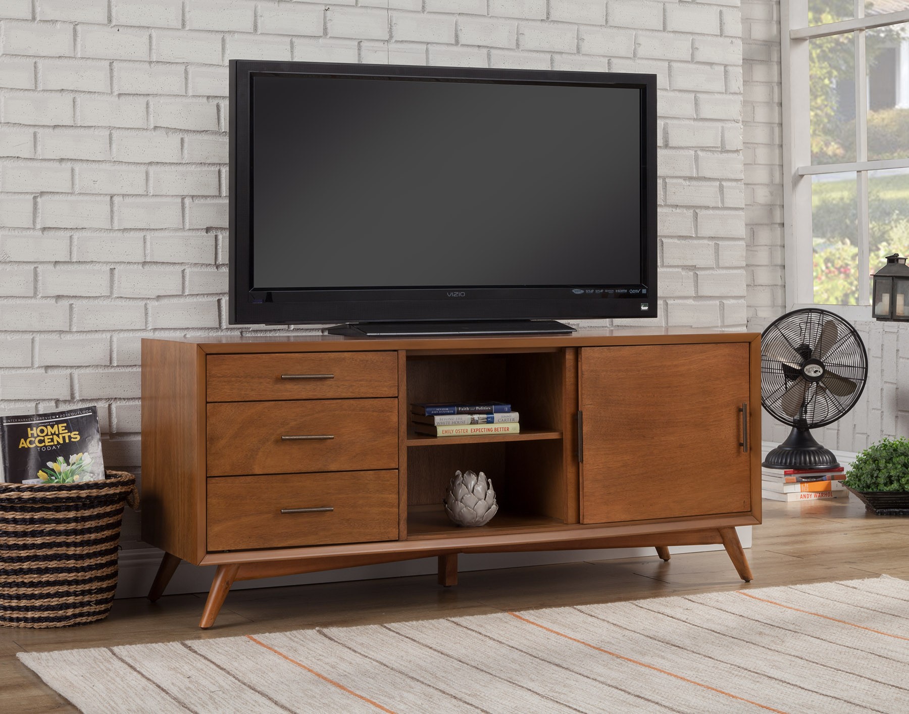 64" Brown TV Stand with Drawers and Sliding Door - Image 8