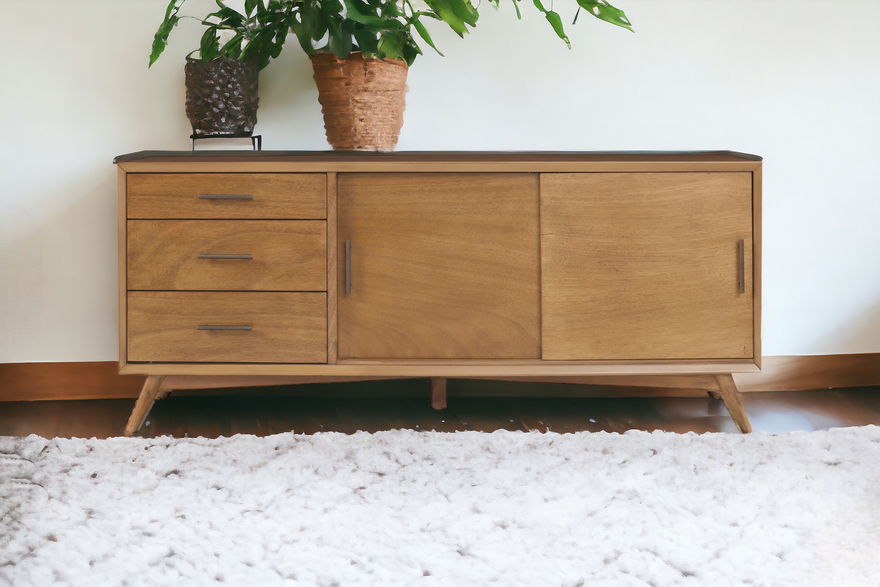 64" Brown TV Stand with Drawers and Sliding Door - Image 2