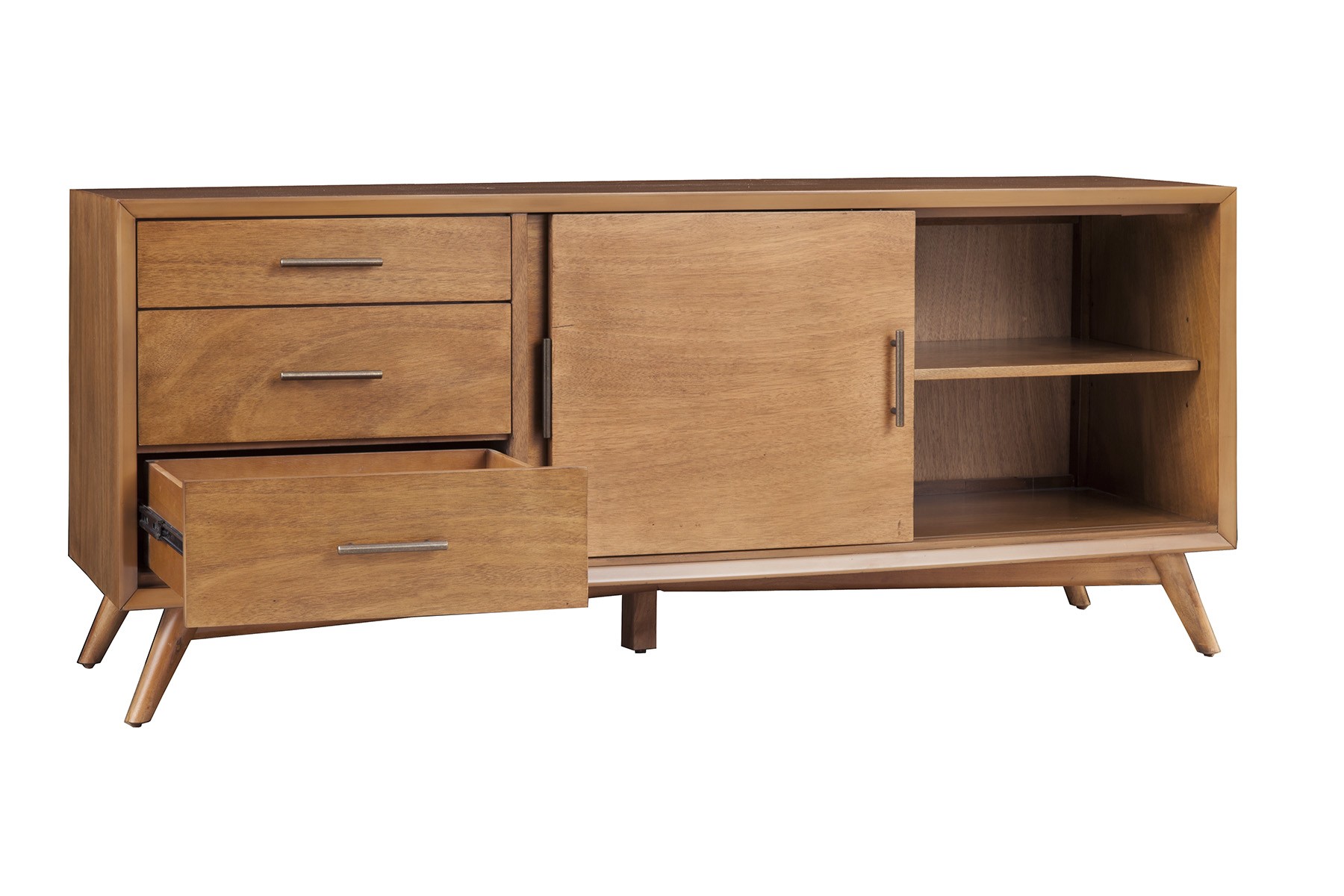 64" Brown TV Stand with Drawers and Sliding Door - Image 4